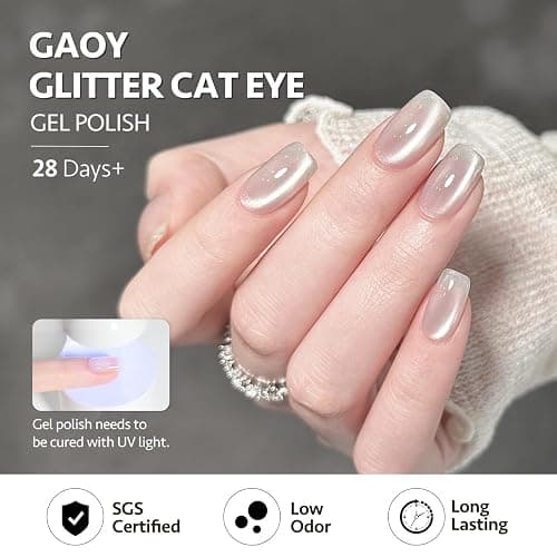 GAOY Glassy Cat Eye Gel Nail Polish, 16ml Glitter Holographic UV Gel Polish with Magnet, Reflective Translucent, 2341 Silvery Moonlight thumbnail 5