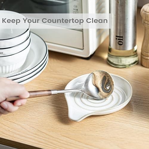 LAUCHUH Spoon Rest, Large Ceramic Spoon Holder for Kitchen Counter Spatula Rest Heat-Resistant Spoon Rest for Stove Top Cooking Utensil Holder, Farmhouse Kitchen Décor for Father's Day, Cream, 5 Inch thumbnail 6