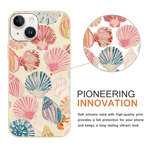 Phoona 2 Pack Cute Case for iPhone 14 / iPhone 13 6.1", Beach Blue Pink Ocean Seashell Aesthetic Summer Girly Design Pattern for Girls Women, Slim Soft Silicone Shockproof Bumper Protector Cover thumbnail 3