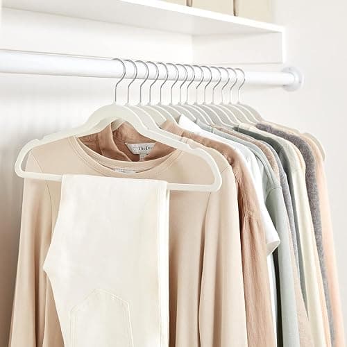 Amazon Basics Slim Velvet Non-Slip Space Saving Suit Clothes Hangers, Closet Organizer, Ivory/Beige, 30-Pack thumbnail 2