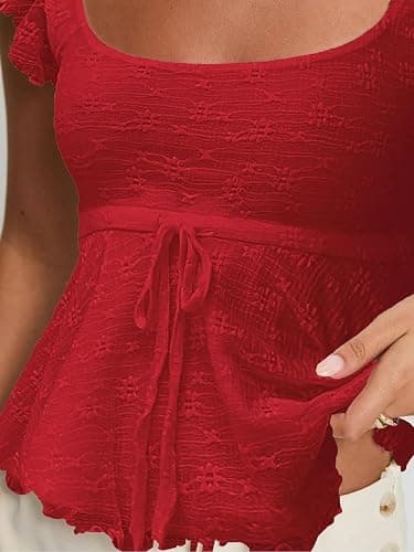 Women Lace Babydoll Tank Top Y2k Cap Sleeve Peplum Top Flowy Layered Ruffle Crop Cami Coquette Floral Going Out Shirt thumbnail 4
