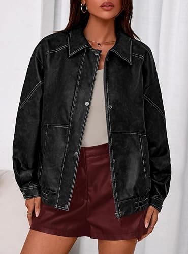 PRETTYGARDEN Faux Leather Jacket Women Bomber Motorcycle Zip Up Jackets Oversized Fall Fashion Outfits 2026 Winter Coats thumbnail 8