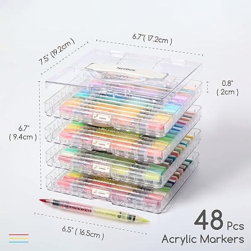 MEEDEN Acrylic Paint Markers Dual Tip: 96 Colors/48 Pcs Brush Tip Acrylic Marker with Automatic Ink Control for Art Supplies - Quick Dry Paint Pens for Rock, Wood, Canvas, Fabric, Glass, Metal thumbnail 3