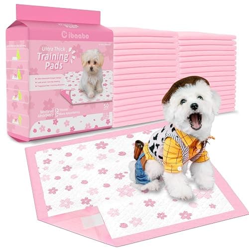 Pink Puppy Pads, Absorbent 23"x 23" 50 Count Cute Dog Pee Pad with Adhesive Tabs for Potty Training, Leak-Proof Quiky-Dry Pads for Puppies, Dogs, Cats, Rabbits(Pink, 23x23in 50Ct) - Image 1
