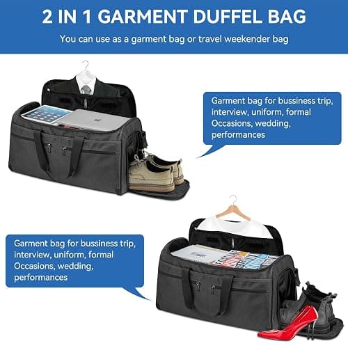 Garment Duffle Bags for Travel, Bukere Convertible Carry on Garment Duffel Bag for Men Women, Shoe Compartment, 2 in 1 Hanging Dress Suitcase Suit Travel Bags, Midnight Grey thumbnail 7