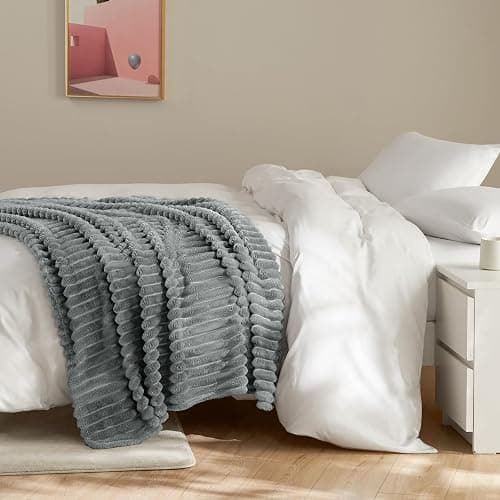 HIMEET Soft Light Grey Throw Blanket for Couch - 300GSM Cozy Fleece Blanket for Men, Cute Lightweight Blankets Birthday Gifts for Her Him, Valentines Spring Home Room Decor, Light Grey, 50x60 Inches thumbnail 8