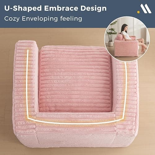 ❤️MAXYOYO Giant Bean Bag Chair for Adults, Upholstered Floor Sofa with Pillows and Armrests, Large Bean Bag Sofa Plush Chair Bean Bag Couch for Bedroom Living Room, Pink thumbnail 8