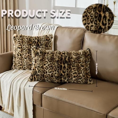 Animebody Cheetah Print Faux Fur Fluffy Pillowcases,Plush Soft Throw Pillow Covers, Fuzzy Decorative Leopard Print Pillow Cases, Furry Brown Leopard Cushion Covers for Couch Sofa-12x20 inch Set of 2 thumbnail 7