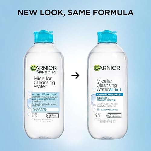 Garnier SkinActive Micellar Water For Waterproof Makeup, Facial Cleanser & Makeup Remover, 13.5 Fl Oz (400mL), 1 Count (Packaging May Vary) thumbnail 9