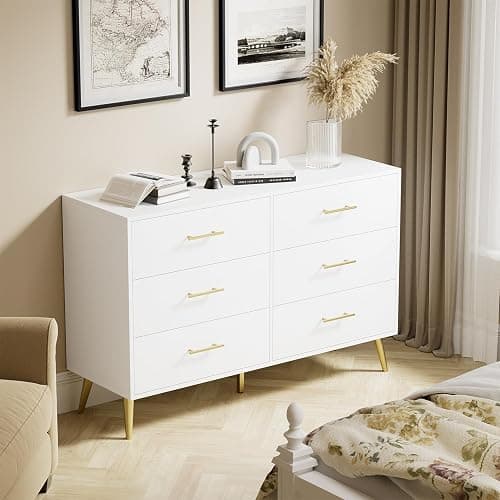 ORGANSANDS White Dresser for Bedroom, 6 Drawer Chest with Wide Drawers and Gold Metal Handles thumbnail 6