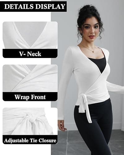 Simlakey 3 Pack Women Ballet Pilates Wrap Tops Y2K Workout Yoga Wrap Shirts Dance Long Sleeve Tie Front Crop Going Out Tops thumbnail 3