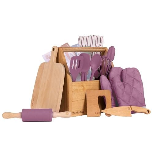 WeeSprout Little Chef Kids Cooking & Baking Set, 14 Piece Cooking Set with Real Kitchen Tools & Kids Apron, Baking Gift for Girls, Boys & Junior Chefs, Food Grade Materials, Choice of Colors - Image 1