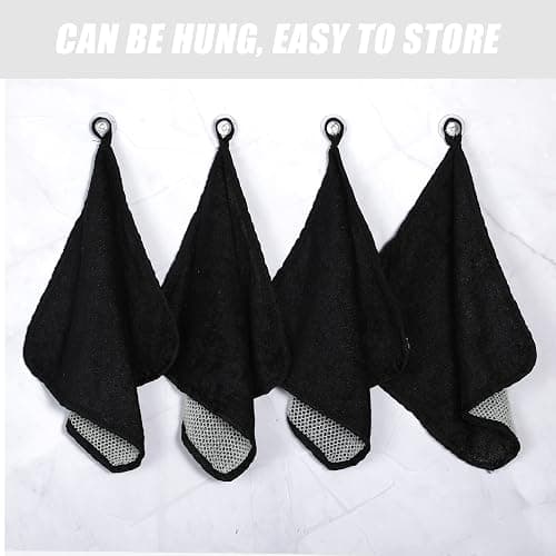 Tudomro 10 Pcs Exfoliating Washcloths Double Sided Man Wash Cloths Body Face Exfoliating Scrub Cloths for Shower Men Women(10 x 10 Inch,Black) thumbnail 7