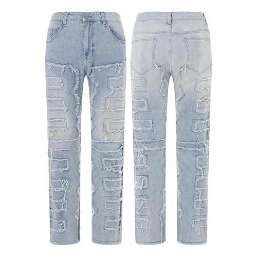 Stacked Jeans Men Skinny Ripped Jeans Slim Fit Patchwork Denim Pants Y2K Goth Harajuku Emo Hip Hop Jeans Trouser thumbnail 5