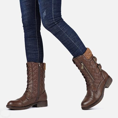 STQ Women's Combat Boots Mid Calf Winter Boots thumbnail 2