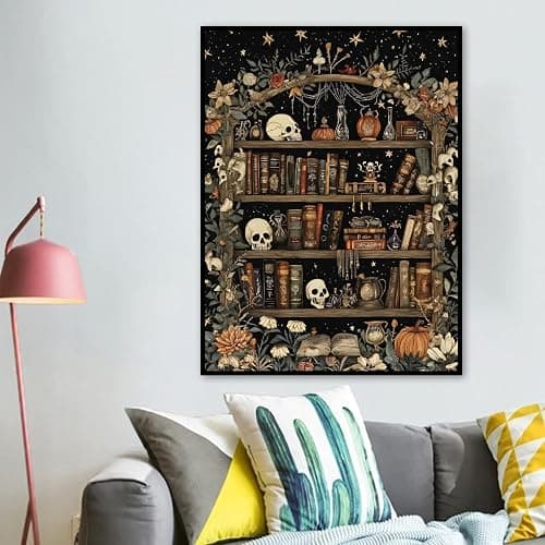askkqtx Skull Diamond Art Kits for Adults, Goth Skull Bookshelf Diamond Painting Kits for Beginners, Full Drill Crystal Rhinestone Gem Diamond Art Kits Craft for Home Wall Decor 12X16 Inch thumbnail 3
