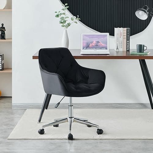 JaHECOME Bürostuhl aus Samt, höhenverstellbarer Konferenzstuhl, Drehbarer Computerstuhl mit Armlehne und Schaumstoffpolsterung für Home Office, Büro(1, Schwarz) thumbnail 2