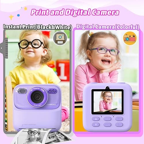 Kids Instant Digital Cameras for Boys and Girls, 1080P HD Dual-Lens Selfie Digital Camera with Print Paper & 32G Card, Christmas Birthday Gifts Toys for Toddler and Teenagers Age 3-16 Years Old thumbnail 4
