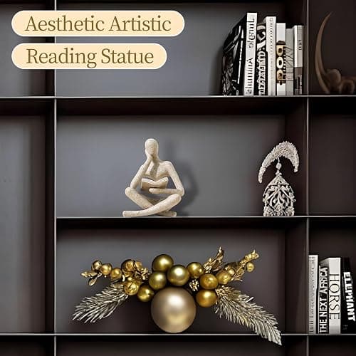 UTTCMK Bookshelf Decor Thinker Statue - Abstract Art Reading Thinker Sculpture Figurine Aesthetic, Modern Home Decoration for Living Room Office Shelves Coffee Table Desk Decor(Beige) thumbnail 4