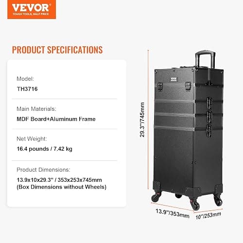 VEVOR Makeup Train Case Professional Makeup Storage Organizer Box Make Up Carrier for Women and Girls thumbnail 7