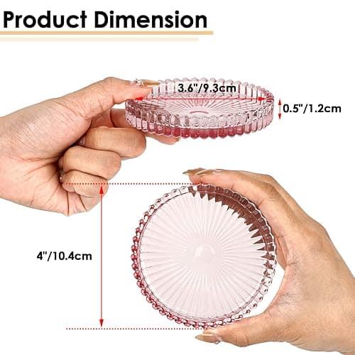 OGANAZI Modern Clear Pink Glass Coasters Set of 5 - Crystal Coasters for Drinks, Round, 4 Inch, Dishwasher Safe thumbnail 3
