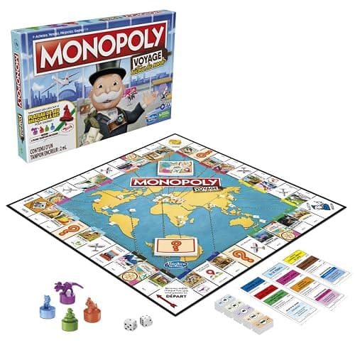 Monopoly Hasbro Reise um die Welt, für Familie und Kinder, ab 8 Jahren, mit Stempelsteinen und trocken abwischbarem Tablett, Mehrfarbig thumbnail 4