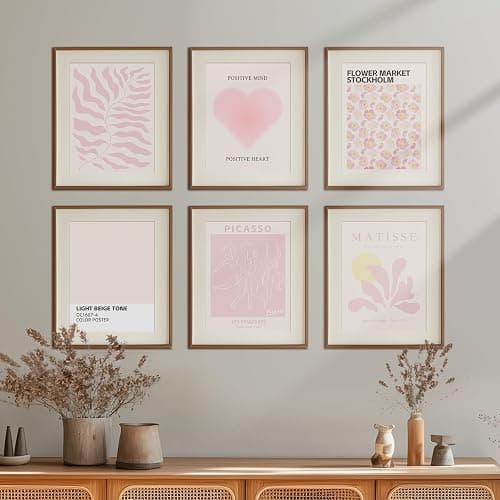 AIMEE ROSE Pink Matisse Wall Art Prints - 6 Pack 8x10 Inch Abstract Vintage Posters, Cute Room Decor for Teen Girls, Light Pink Wall Art for Bedroom, Unframed thumbnail 7