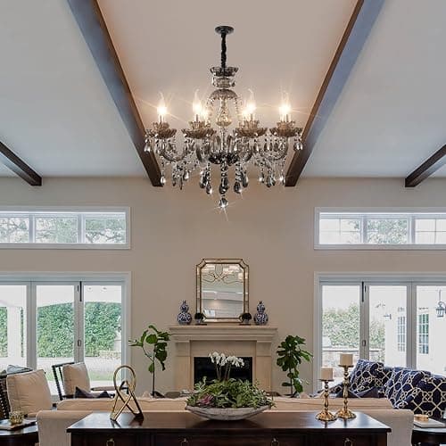 Luxurious Smoky Gray Crystal Chandelier for Living Room, Antique 6-Lights Teardrop Candle Chandelier Pendant Ceiling Lighting Fixture for Kitchen Dinner Party Closet Entryway of CRYSTOP thumbnail 2