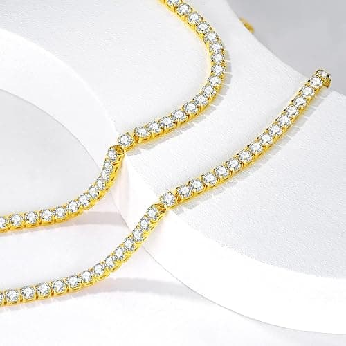 Luxval Tennis Necklace 14K Gold Plated Rhinestone Butterfly Choker Necklaces for women Dainty Zirconia Cut Faux Diamond chain 3mm thumbnail 2