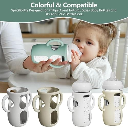 2 Pack Silicone Sleeves with Easy-Grip Handle for Avent Natural Glass Bottles, Anti Breakage Baby Bottle Holder, Compatible with Philips Avent Glass Natural Bottle 8 oz, Not for Infant Use thumbnail 7