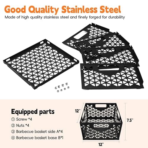Foedo Charcoal Firebox Basket for Oklahoma Joe Offset Smoker, Grill Accessories for Long and Efficient Smoking, 12" x 12" x 7.5 "Fire Basket for Oklahoma Joes Highland (Only 4 Screws) (black) thumbnail 2