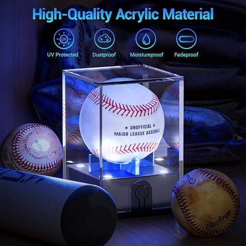 Leshein Baseball Display Case with Led Light, Light up Baseball Case for Display, Acrylic Baseball Holder Display Case, UV Protected Clear Baseball Stand Baseball Cube for Memorabilia Baseball Gifts thumbnail 4