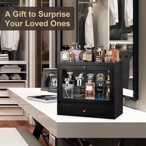 Emfogo Cologne Organizer for Men, Solid Wood Perfumes Organizer for Men Dresser, Large Capacity Dustproof Cologne Holder with Drawer Storage Perfume Stand Organizer, Ideal Gift for Loved ones thumbnail 9
