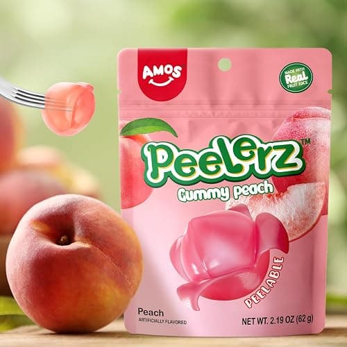 Amos Peelerz Gummy Peach Peeling Candy, Peelable Fruit Snacks, Resealable 6oz Bag thumbnail 6