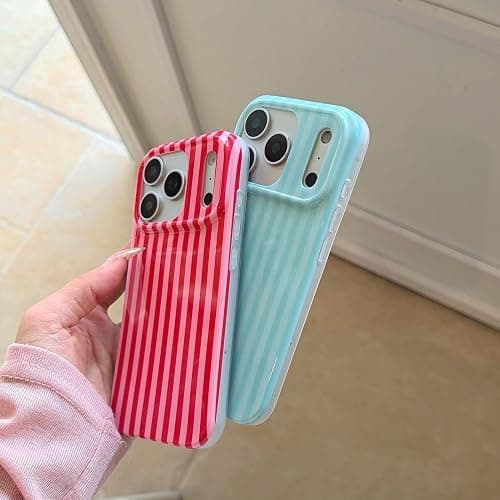 Reoomukk Cute Striped Teal Phone Case for iPhone 16 | Aesthetic Trendy Geometric Vertical Lines Pattern, Chic Fashion Simple Protective Cover for Girls Women thumbnail 6