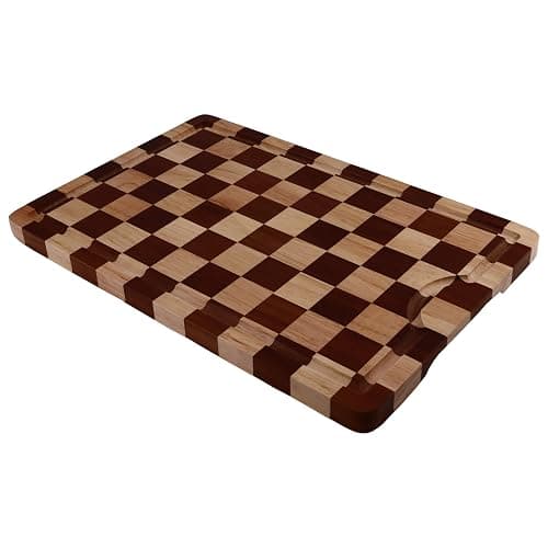 Lacers PurpleLine - Schneidebrett Holz mit Saftrille, Schachmuster Gummibaumholz, Antirutsch-Füße, Küchenbrett 255x385x20mm - Robust & Umweltfreundlich, Perfekt für Fleisch, Gemüse & Brot - Image 1