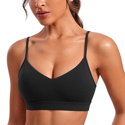 CRZ YOGA Butterluxe V-Neck Sports Bras for Women - Adjustable Thin Straps Padded Yoga Top Basic Wireless Camisole - XX-Small - Black