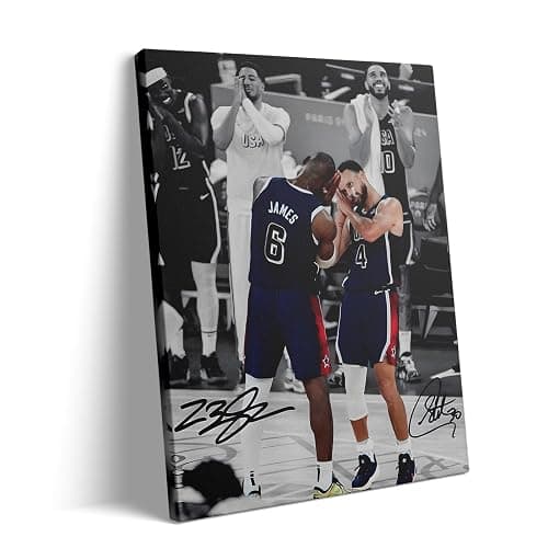 NBA Canvas Wall Art Decor - LeBron James and Stephen Curry Team USA Basketball Print, Iconic Sleep Celebration Poster, Sports Wall Art for Game Room, Office, Gift for Basketball Fans 16x20 - Image 1