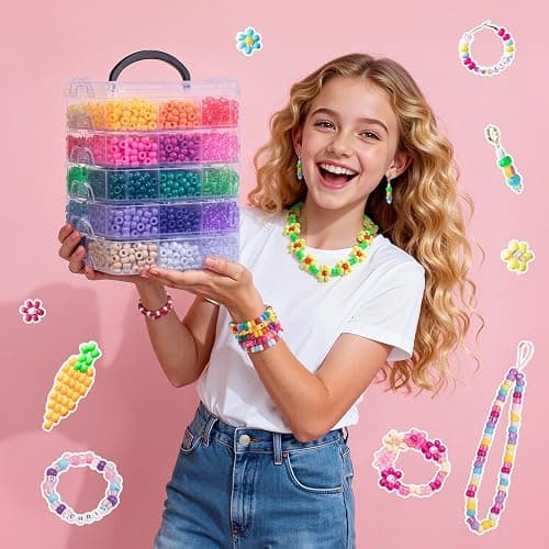 Simetufy 6000Pcs Pony Beads, 30 Colors 6x9MM Kandi Beads Bulk for Crafts Bracelet Making Hair Braiding Jewelry Key Chains DIY Valentine' s Day Romantic Gifts Christmas Gifts (Stack Box) thumbnail 2