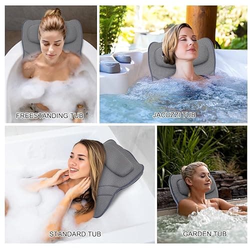 Extra Long Thick Full Body Bath Pillow for Tub with Lumbar Pillow- Luxury 4D Air Mesh Bathtub Pillow with Head, Shoulder & Back Support, Non-Slip Bath Cushion with Suction Cups (Gray) thumbnail 7
