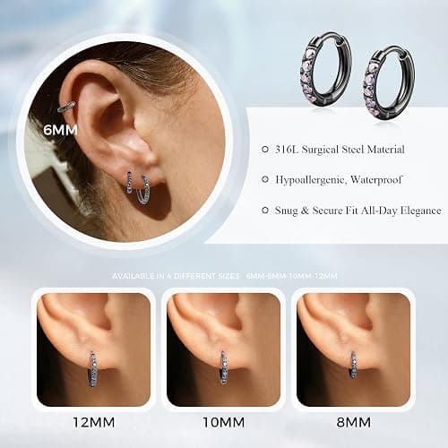 YIXNZON Small Hoop Earrings for Women -Gold Silver Huggie Cartilage Hypoallergenic Earrings for Men Surgical Stainless Steel with Cubic Zirconia for Helix Lobe thumbnail 3