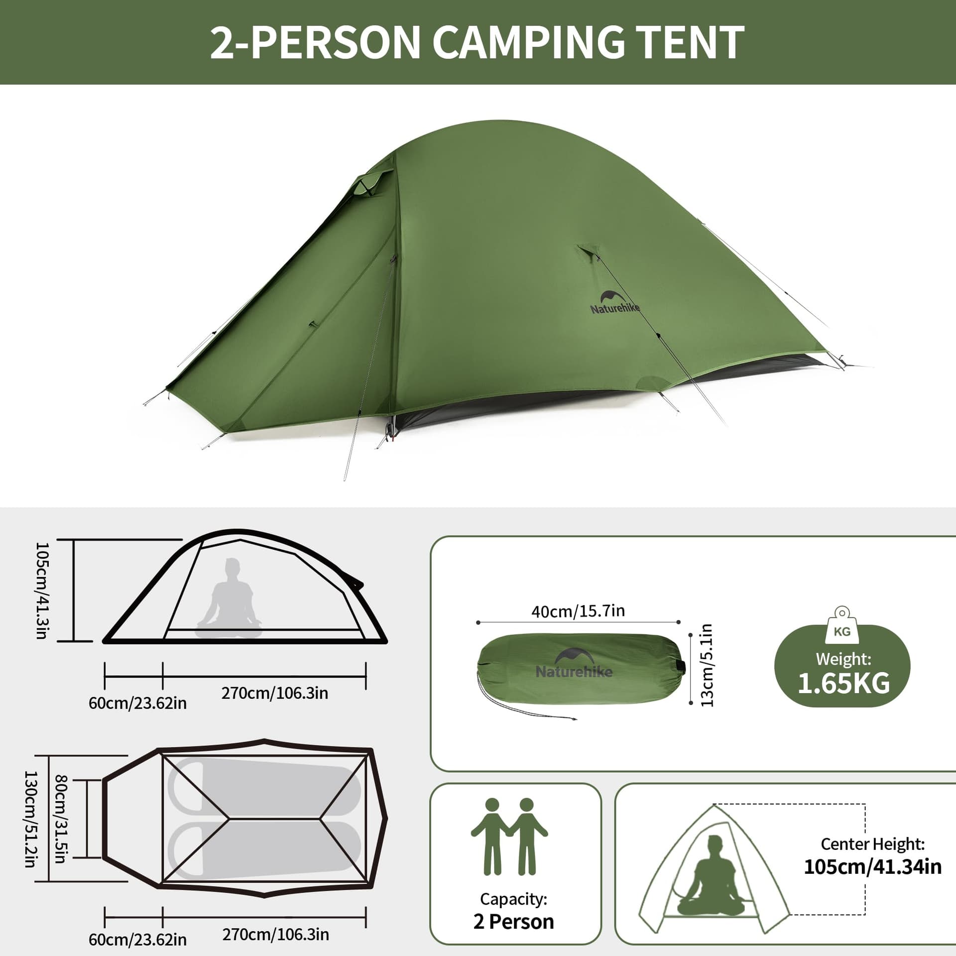 Naturehike Cloud-Up 2 Person Backpacking Camping Tent Lightweight Outdoor Tents for 2 Person Camping thumbnail 3
