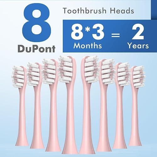 keosaa Pink Electric Toothbrush with 8 Brush Heads, Sonic Toothbrush with Fast Charge 4 Hours Last 60 Days, 2-Min & 30s Smart Timer, IPX7 Waterproof(Pink) thumbnail 6