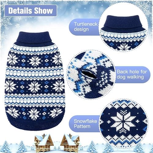 KOOLTAIL Cable Knit Dog Sweater Turtleneck, Cold Weather Pullover Classic Knitwear, Snowflake Pattern Thick Warm Winter Pet Clothes, Dog Christmas Sweater for Small Medium Large Dogs Cats, Navy Blue L thumbnail 3