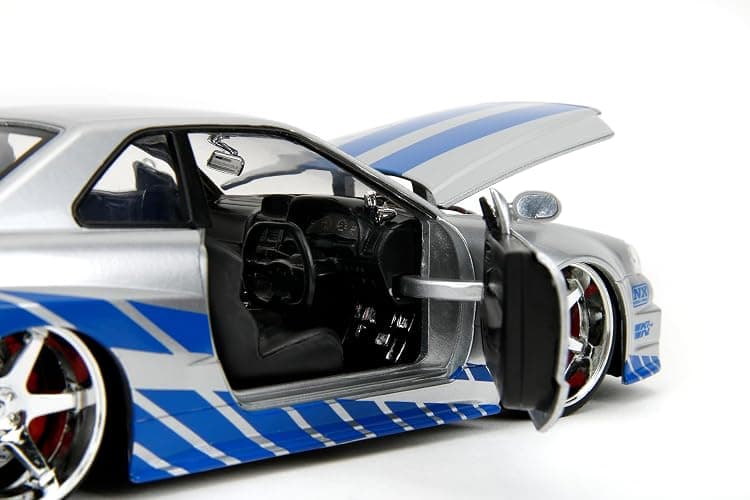 Jada Toys Fast & Furious Brian’s 2002 Nissan Skyline R34 Die-cast Car, 1:24 Scale, Silver & Blue,19808 thumbnail 5
