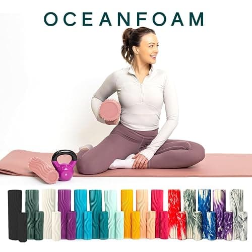 Oceanfoam Ripple Travel Foam Roller (11" x 3.35") Firm Mini Foam Roller for Physical Therapy, Deep Tissue Massage, Back Pain - High Density, Ergonomic Wave Textured - Yoga, Pilates, Exercise (Blush) thumbnail 8