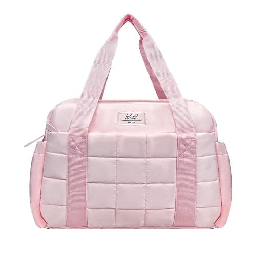 Wolt Small Gym Bag for Women, 14 inch Crossbody Gym Duffle Bag with Wet Compartment, Quilted Tote for Sports Travel Weekender, Pink - Image 1