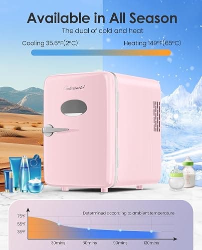 CUTIEWORLD Skincare Fridge - 4L Makeup Fridge for Refrigerating Makeup, Skincare and Food, Mini Fridge for Bedroom, Office and Car, Cooler and Warmer, Beverage Cooler, Leather Pink thumbnail 5