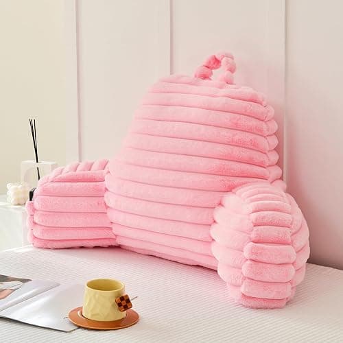 Yaoshuho Large Reading Pillow for Adults, Back Support Pillow for Sitting Up in Bed with Arms, Couch for Lounging Bedrest, Pink thumbnail 4
