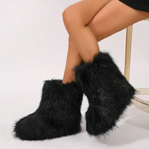 CEPEPRIN Women's Faux Fur Boots Furry Fuzzy Snow Boots Fluffy Winter Boot Warm Comfortable Mid-Calf Boot thumbnail 2